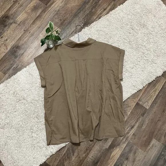 J.Jill Large Petite Brown Cap Sleeve 100% Cotton Pullover Utility Camp Shirt - Picture 6 of 6